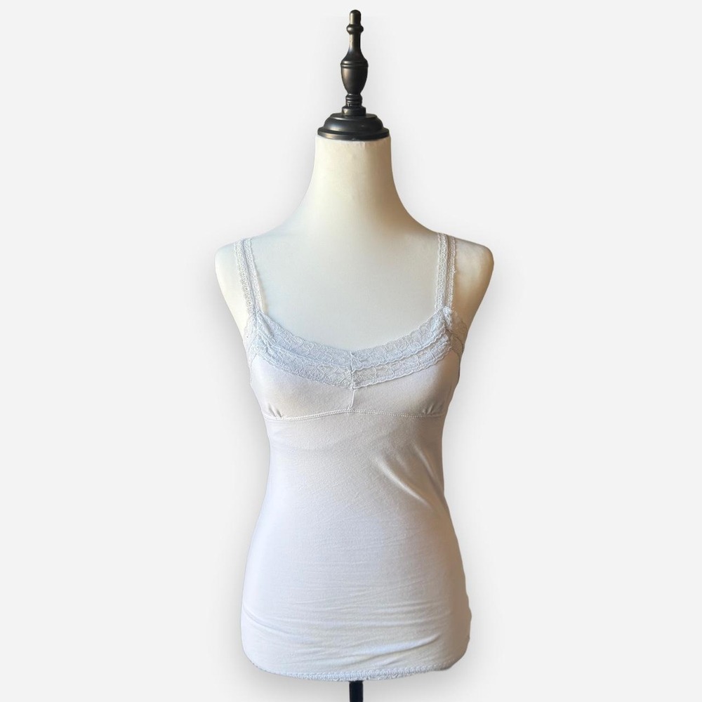 American Eagle White Lace Trim Shelf Bra Babydoll Camisole Top Y2K Small